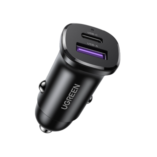 Cargador Para Auto Dual Usb + Tipo C 30w Carga Rapida Ugreen Color Negro