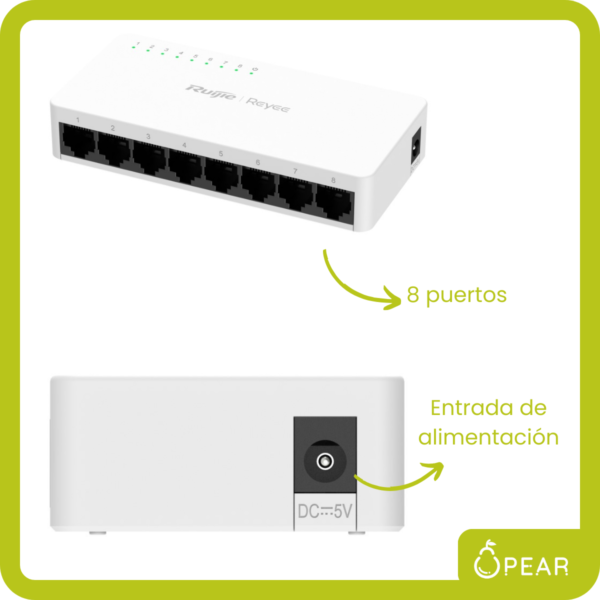 Switch Ruijie Rg-es08g-l 8 Puertos 16gbps Gigabit Con Fuente