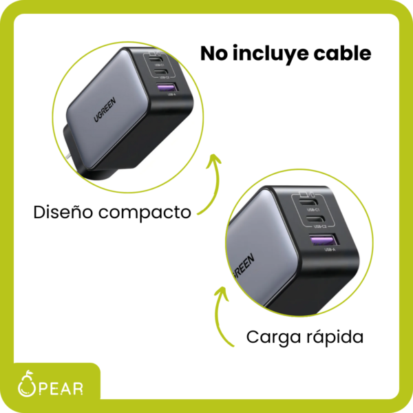Cargador Celular Carga Rápida 65w Usb C Usb A 3 Puertos
