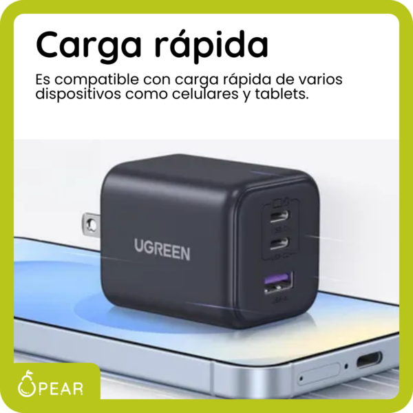 Cargador Ugreen 45w Usb-c Usb-a Carga Rápida 3 Puertos