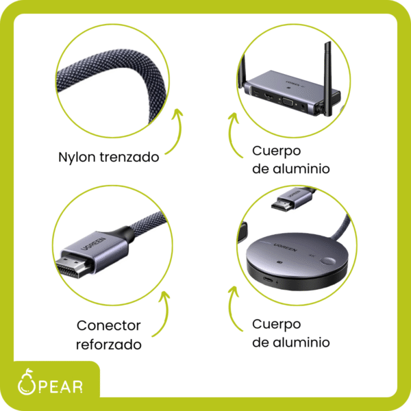 Transmisor Receptor Inalámbrico Ugreen Hdmi Vga 4k 50m Metal