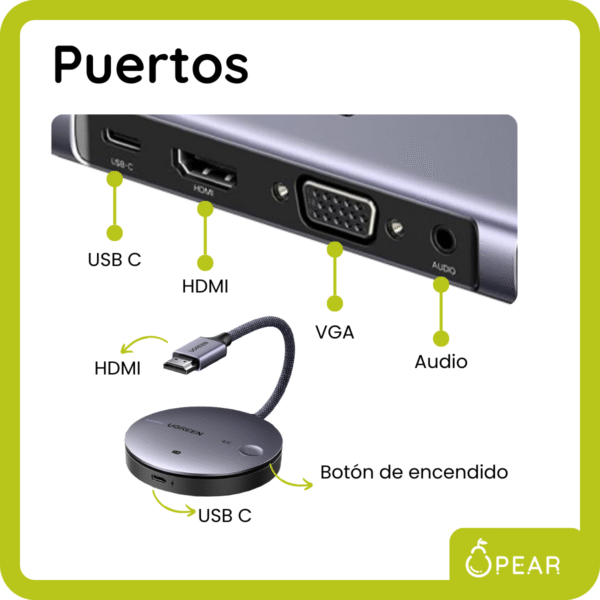 Transmisor Receptor Inalámbrico Ugreen Hdmi Vga 4k 50m Metal