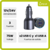 Cargador Auto Ugreen Usb A Usb C Carga Rápida 75w 3 Puertos