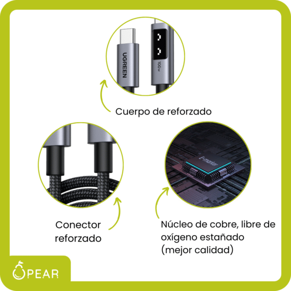 Cable Usb C A Usb C Ugreen 1m 100w Carga Rápida Reforzado